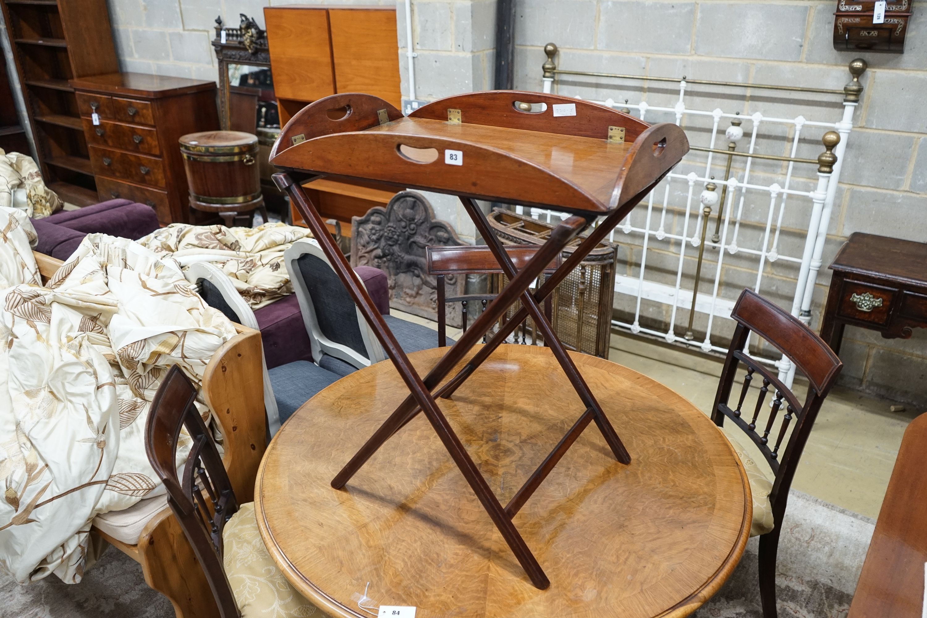 A Victorian brass mounted mahogany folding butler's tray on stand, width 69cm, depth 49cm, height 86cm